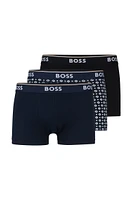 BOSS - Three-pack of stretch-cotton trunks with logo waistbands Patterned