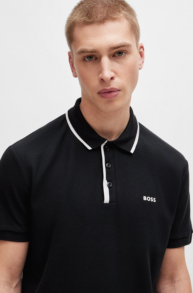 Honeycomb-cotton polo shirt with contrast logo