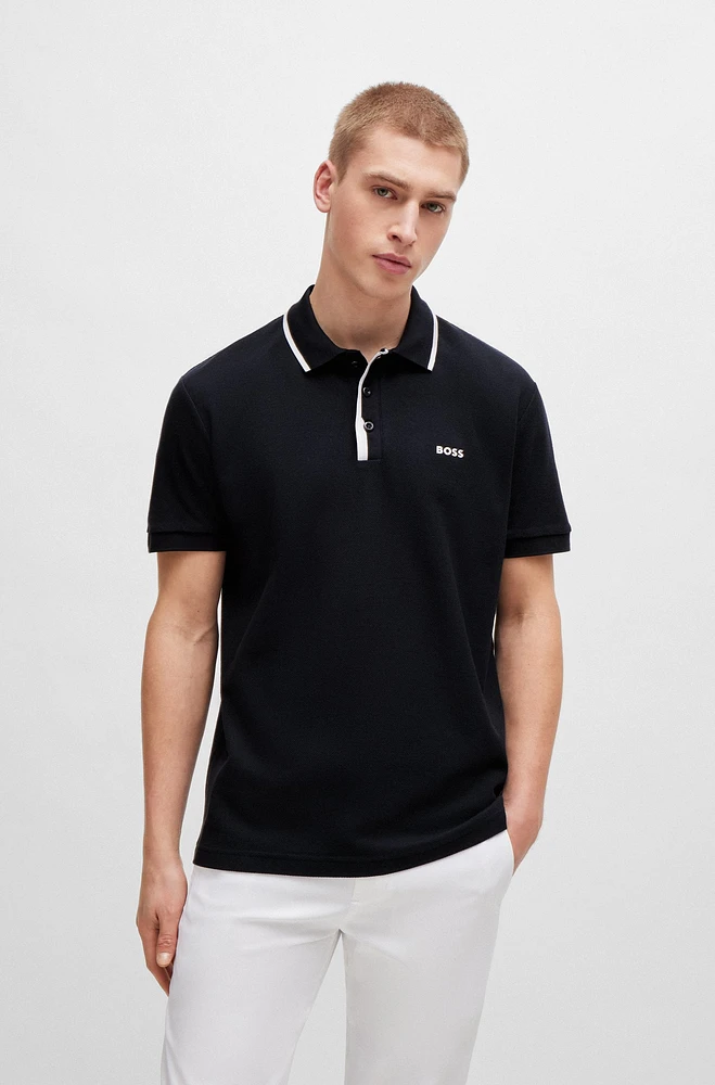 Honeycomb-cotton polo shirt with contrast logo