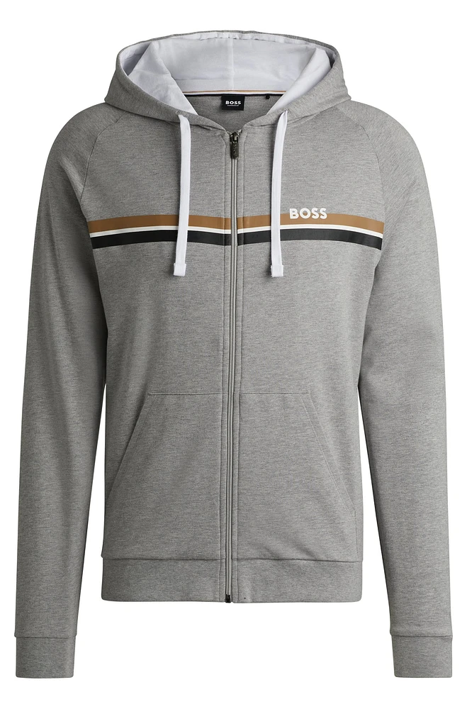 Cotton-terry zip-up hoodie with stripes and logo