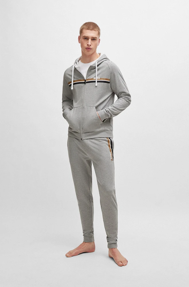 Cotton-terry zip-up hoodie with stripes and logo