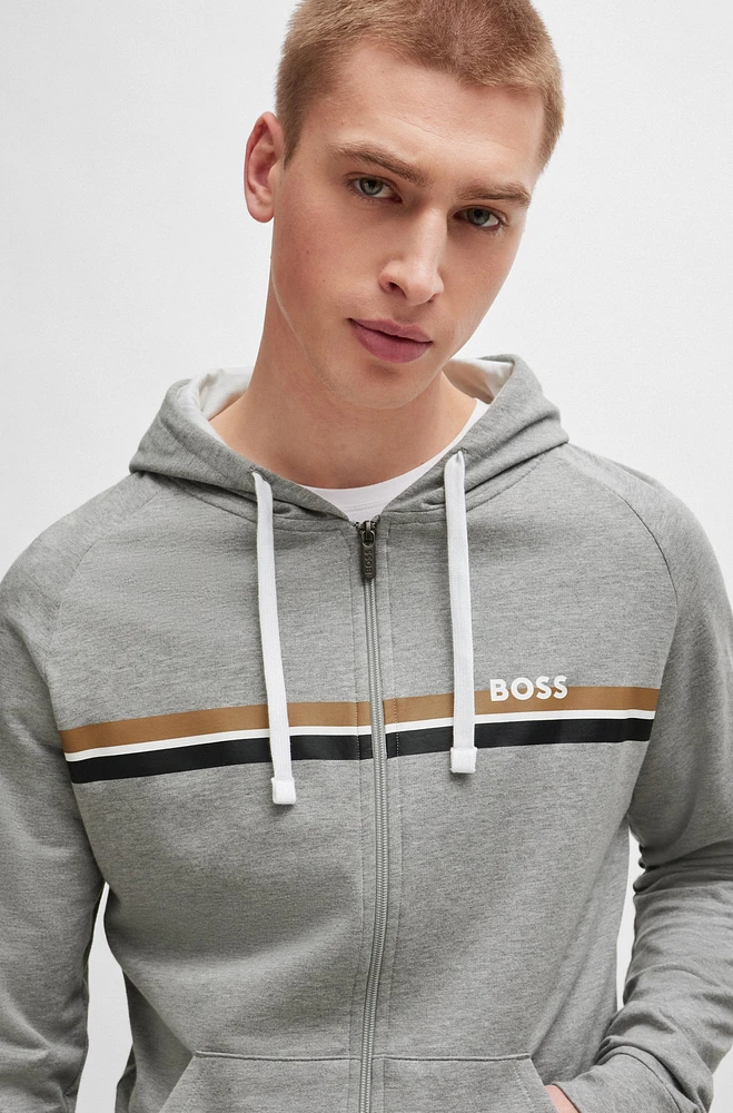 Cotton-terry zip-up hoodie with stripes and logo