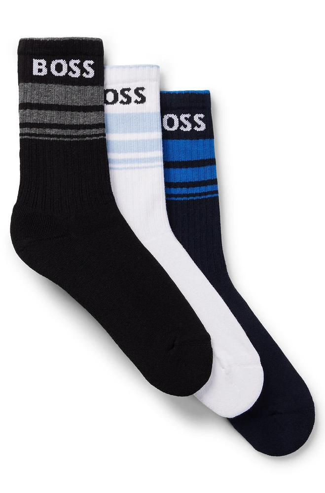 Three-pack of short socks with stripes and logos