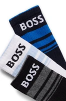 Three-pack of short socks with stripes and logos