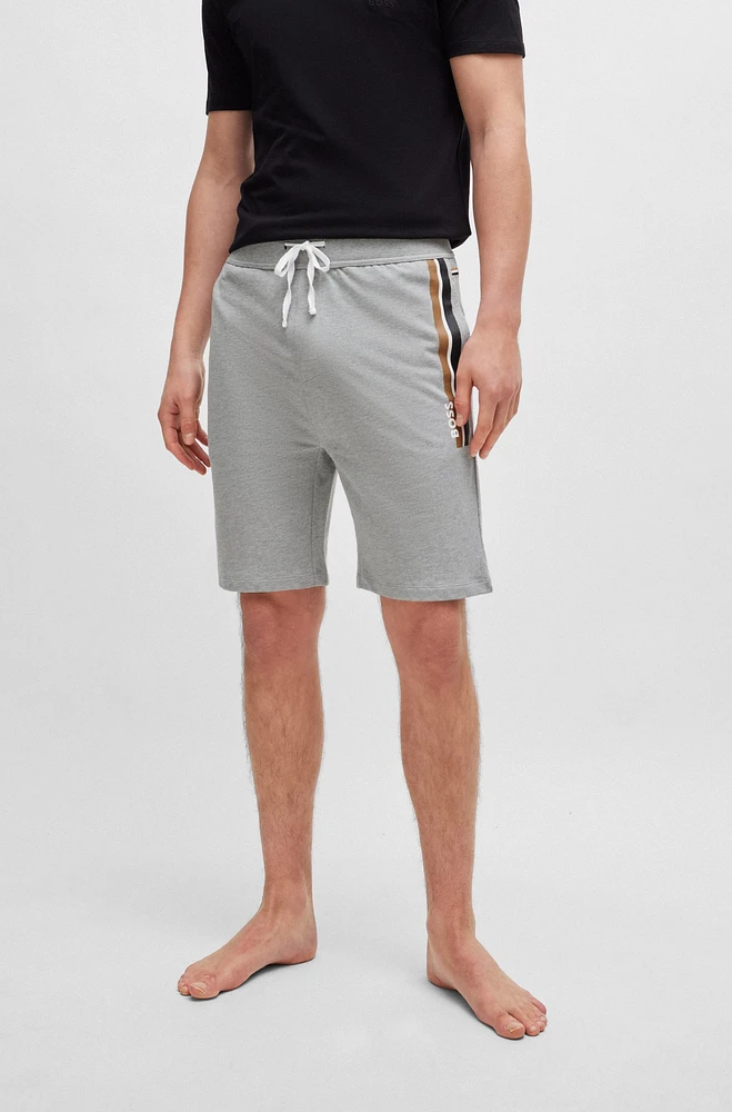 BOSS - Drawstring shorts French terry with stripes and logo Grey