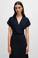 Drape-front dress matte satin