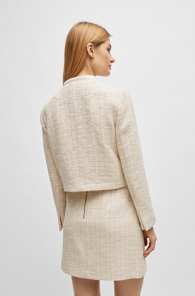 Collarless regular-fit jacket melange tweed