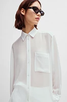 Oversize-fit blouse soft seersucker with point collar