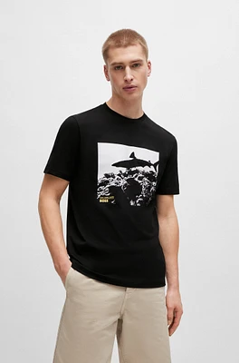 Cotton-jersey regular-fit T-shirt with seasonal print