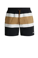 Quick-dry swim shorts with block stripes