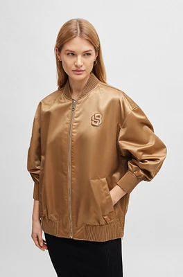 Sateen bomber jacket with double monogram embroidery