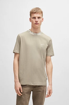 Cotton-jersey regular-fit T-shirt with patterned collar