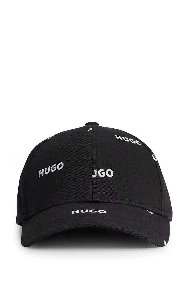 Gorra de seis paneles de sarga de algodón con logos estampados