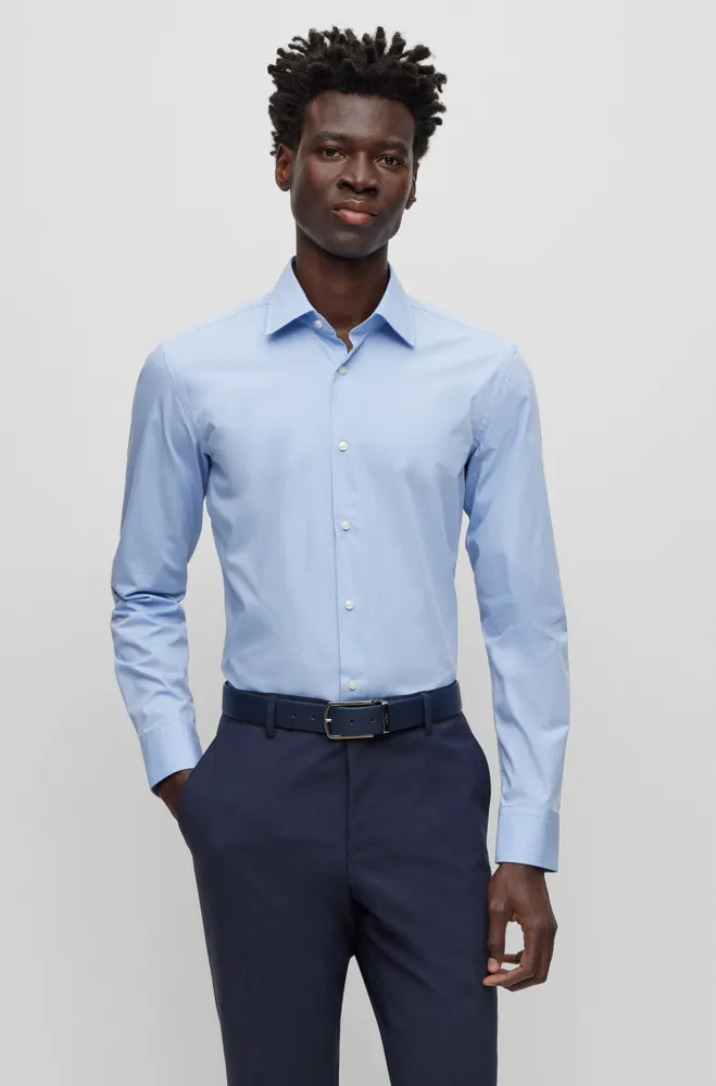 BOSS - Slim-fit shirt easy-iron cotton poplin Light Blue