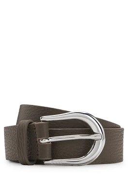 Italian-leather belt with polished silver hardware