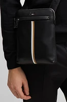 Faux-leather envelope bag with signature stripe