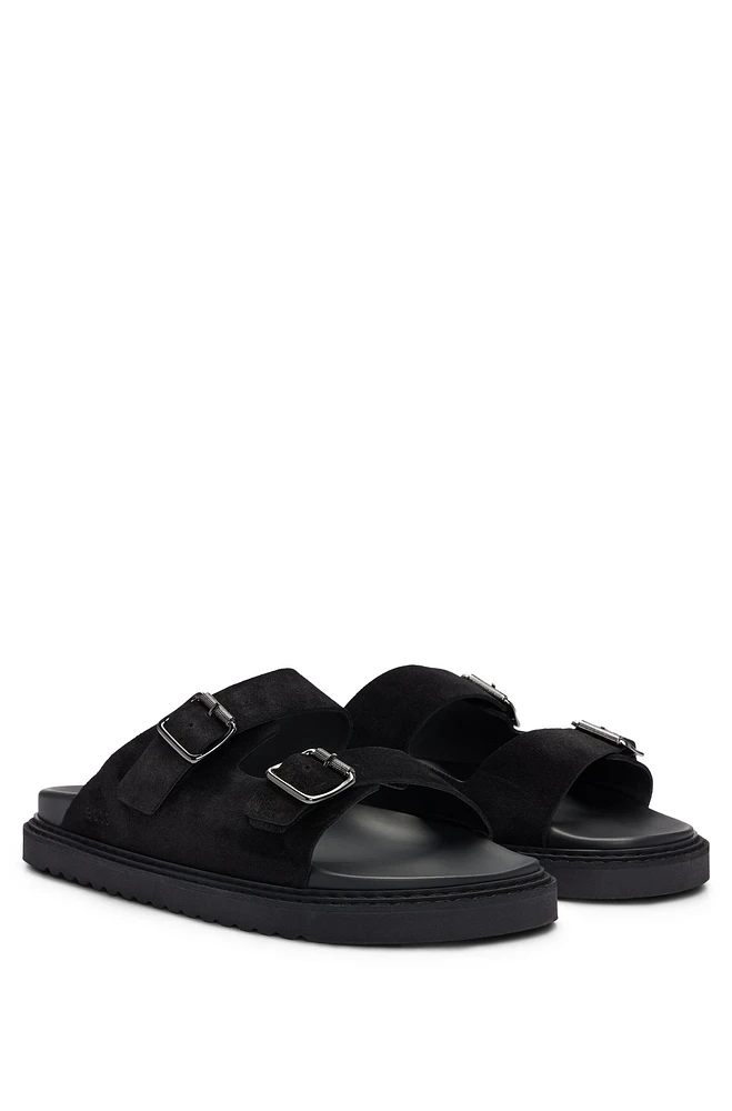 Twin-strap sandals with suede uppers and buckle closure