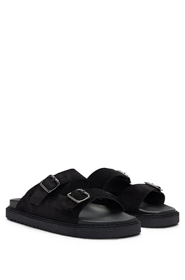 Twin-strap sandals with suede uppers and buckle closure