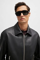 Regular-fit jacket soft leather with stand collar