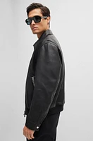 Regular-fit jacket soft leather with stand collar