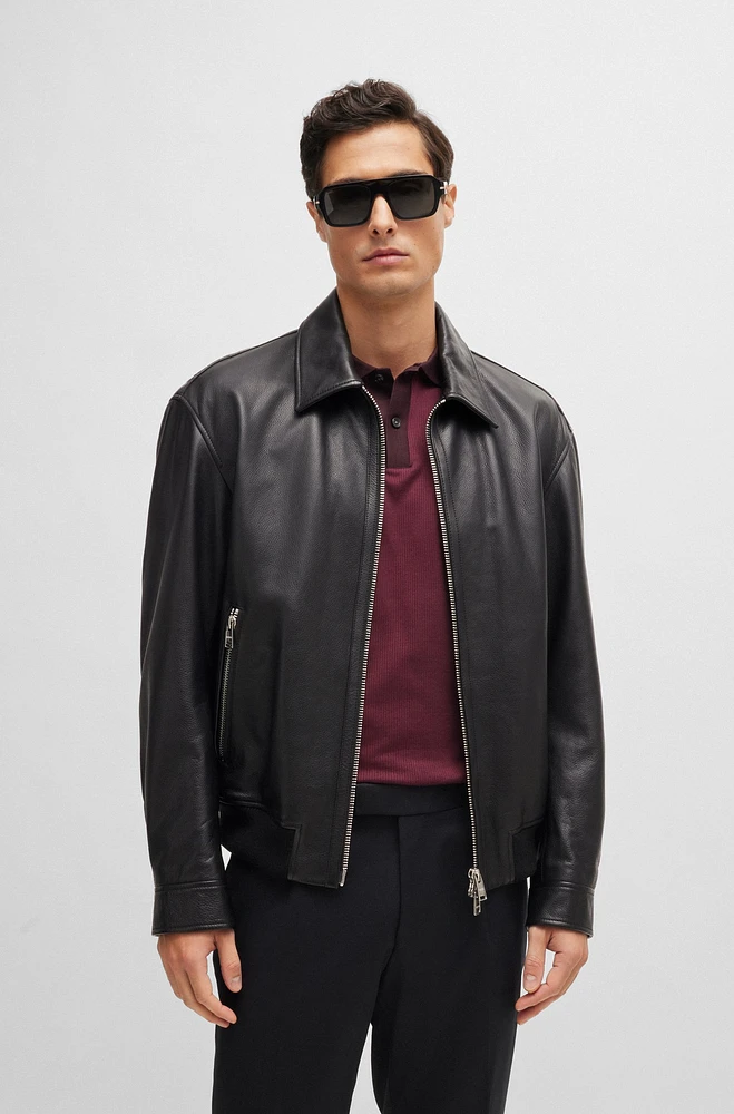 Regular-fit jacket soft leather with stand collar