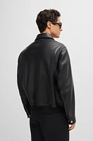 Regular-fit jacket soft leather with stand collar