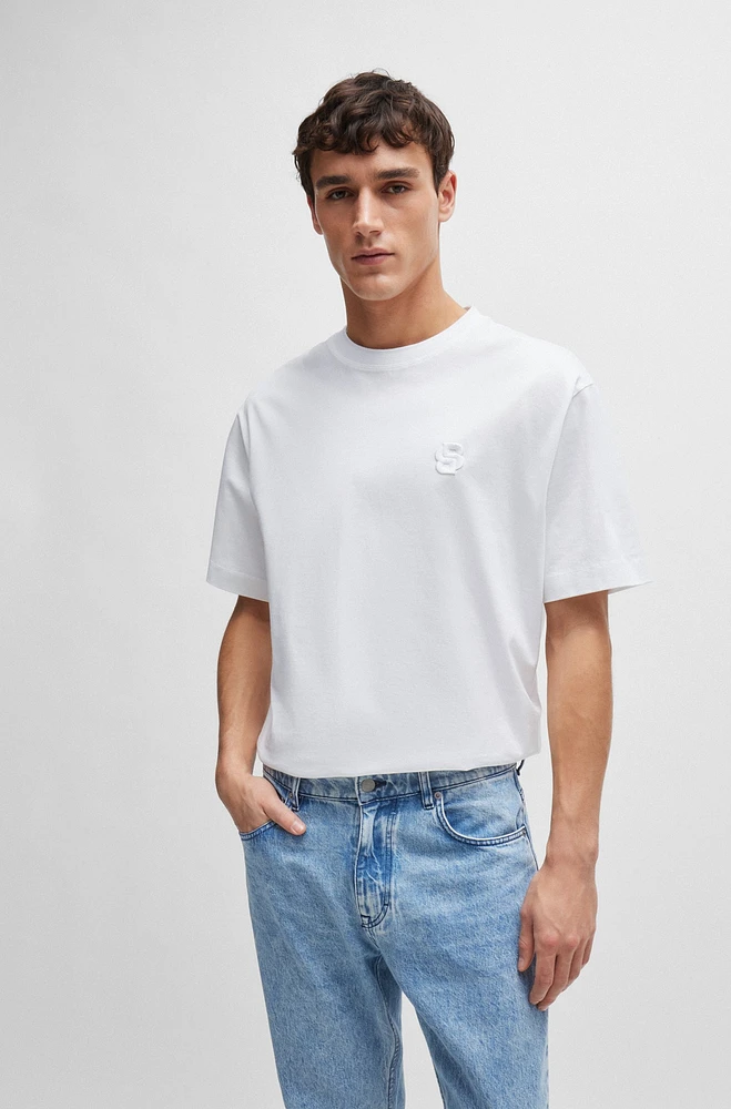 Camiseta oversize fit de algodón mercerizado con monograma doble