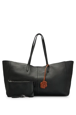 Grained-leather shopper bag with detachable pouch