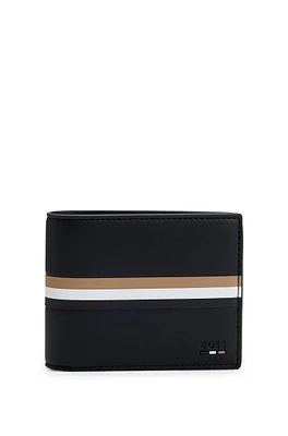 Faux-leather wallet with signature stripe and branding