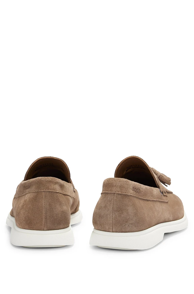 Suede slip-on loafers with tassel trim