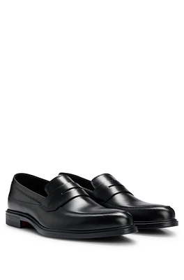 Leather loafers with penny trim and rubber sole