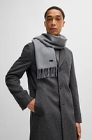 Wool scarf with logo label and twisted fringes