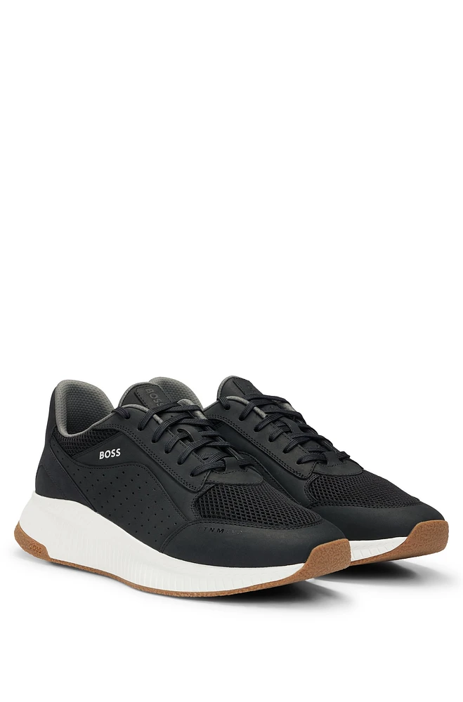 BOSS - TTNM EVO leather lace-up trainers with mesh trims Black