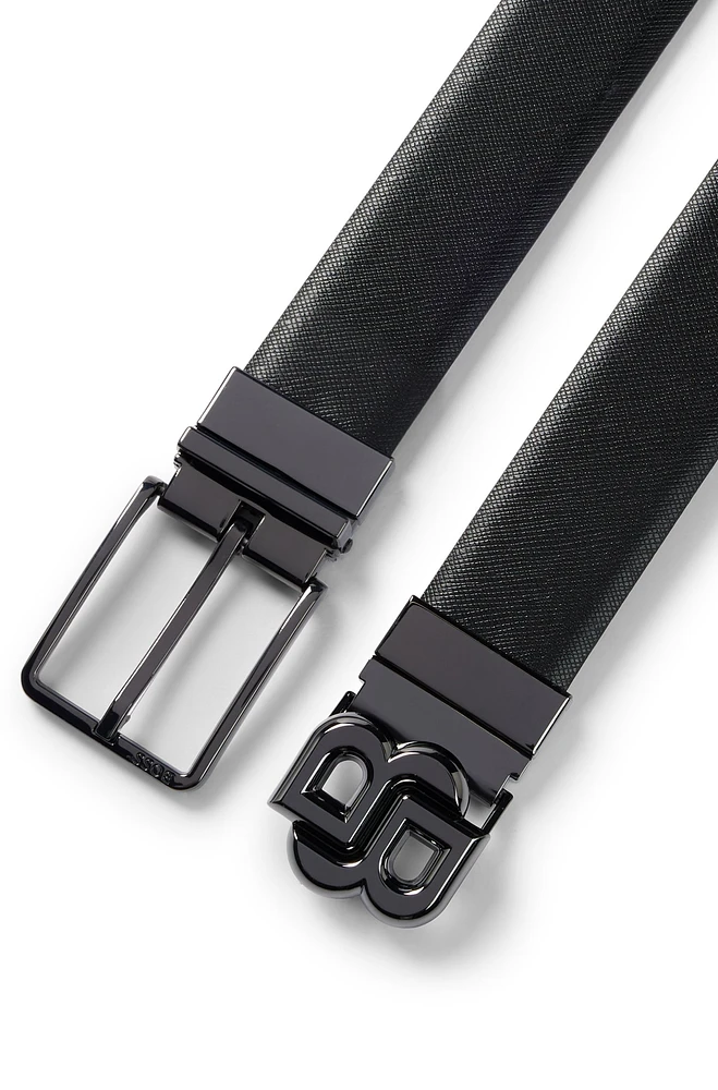 Italian-leather reversible belt with two buckles