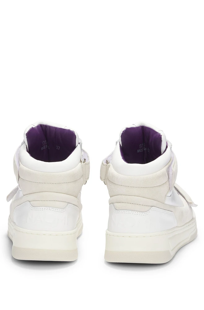 NAOMI x BOSS leather high-top trainers with riptape straps