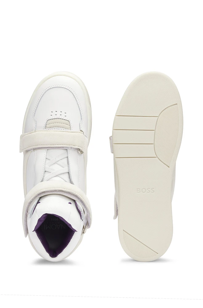 NAOMI x BOSS leather high-top trainers with riptape straps