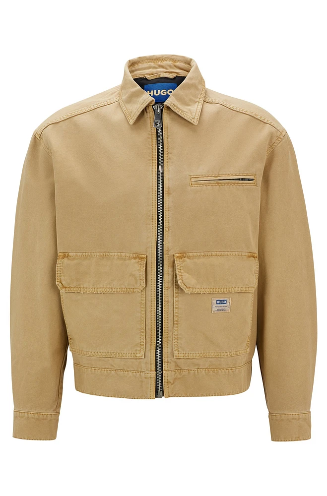 Slim-fit jacket cotton canvas with logo label