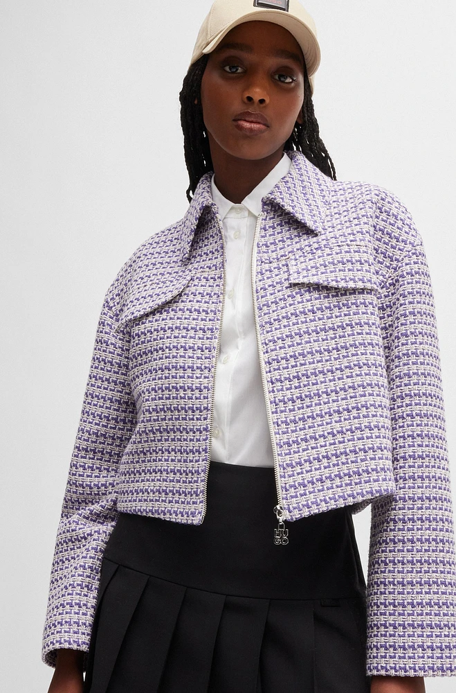 Relaxed-fit cropped jacket a bouclé cotton blend