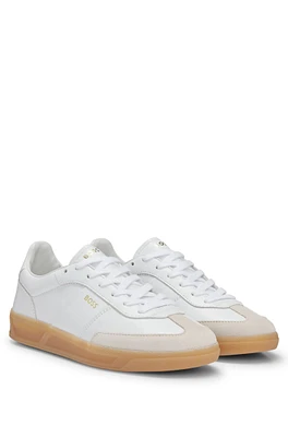 Leather lace-up trainers with suede trims