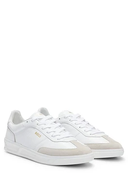 Leather lace-up trainers with suede trims