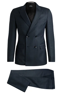 Double-breasted slim-fit suit micro-patterned wool