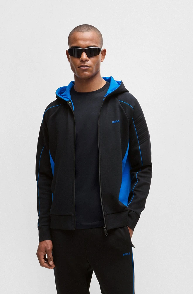 Stretch-cotton zip-up hoodie with embossed artwork