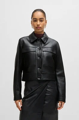 Leather jacket with contrast cuffs and buttoned closure