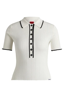 Slim-fit knitted top with polo collar