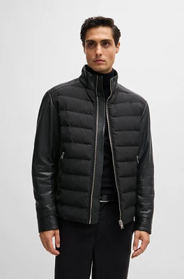 Mixed-material regular-fit jacket with leather sleeves