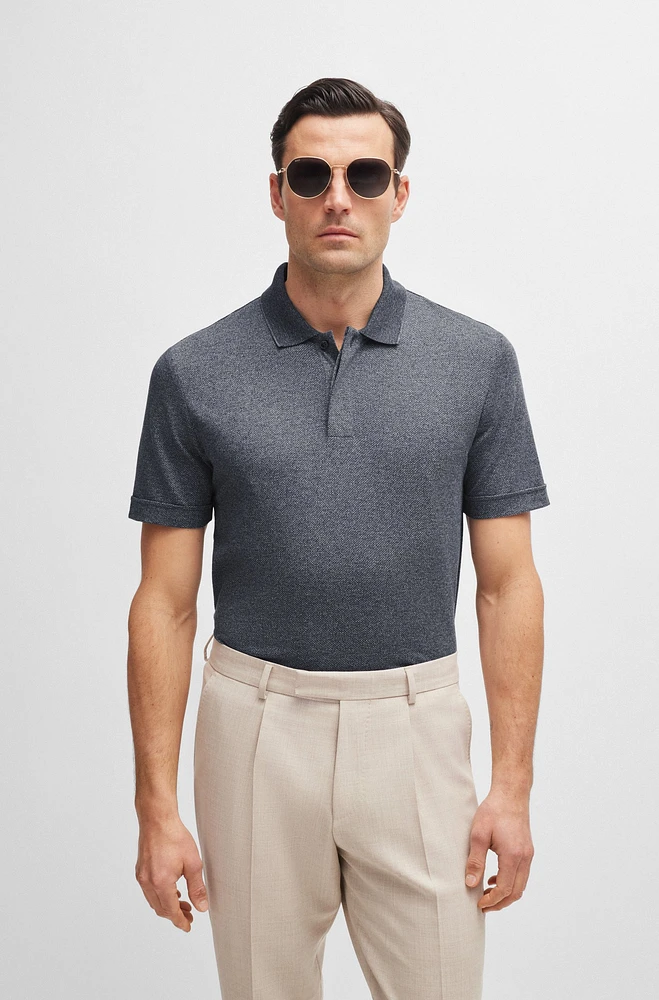 Regular-fit polo shirt mouliné cotton and silk