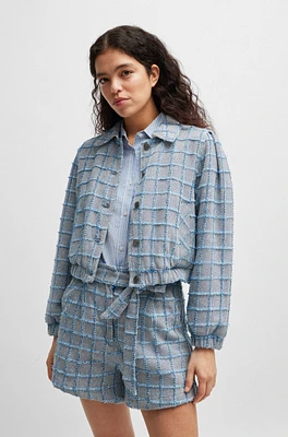 Tweed jacket with denim check