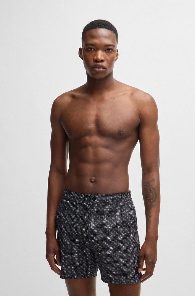 Quick-dry swim shorts with monogram print