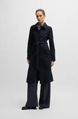 Belted formal coat twill with metallic buttons