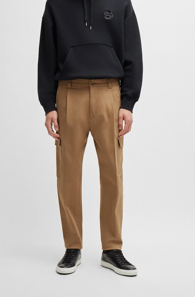 Tapered-fit cargo trousers herringbone stretch cotton